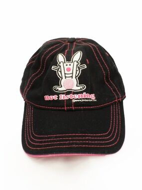 Vintage 2000s Y2K Happy Bunny Not Listening Cartoon Graphic Black Grunge Hat 00s